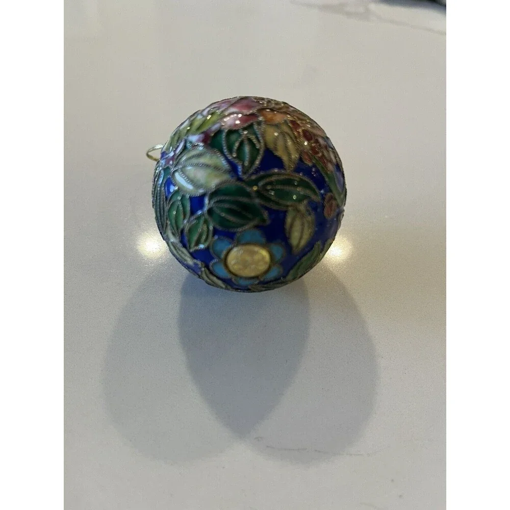 Vintage Cloisonné Christmas Tree Ornament Multicolored Enamel, 3-1/2